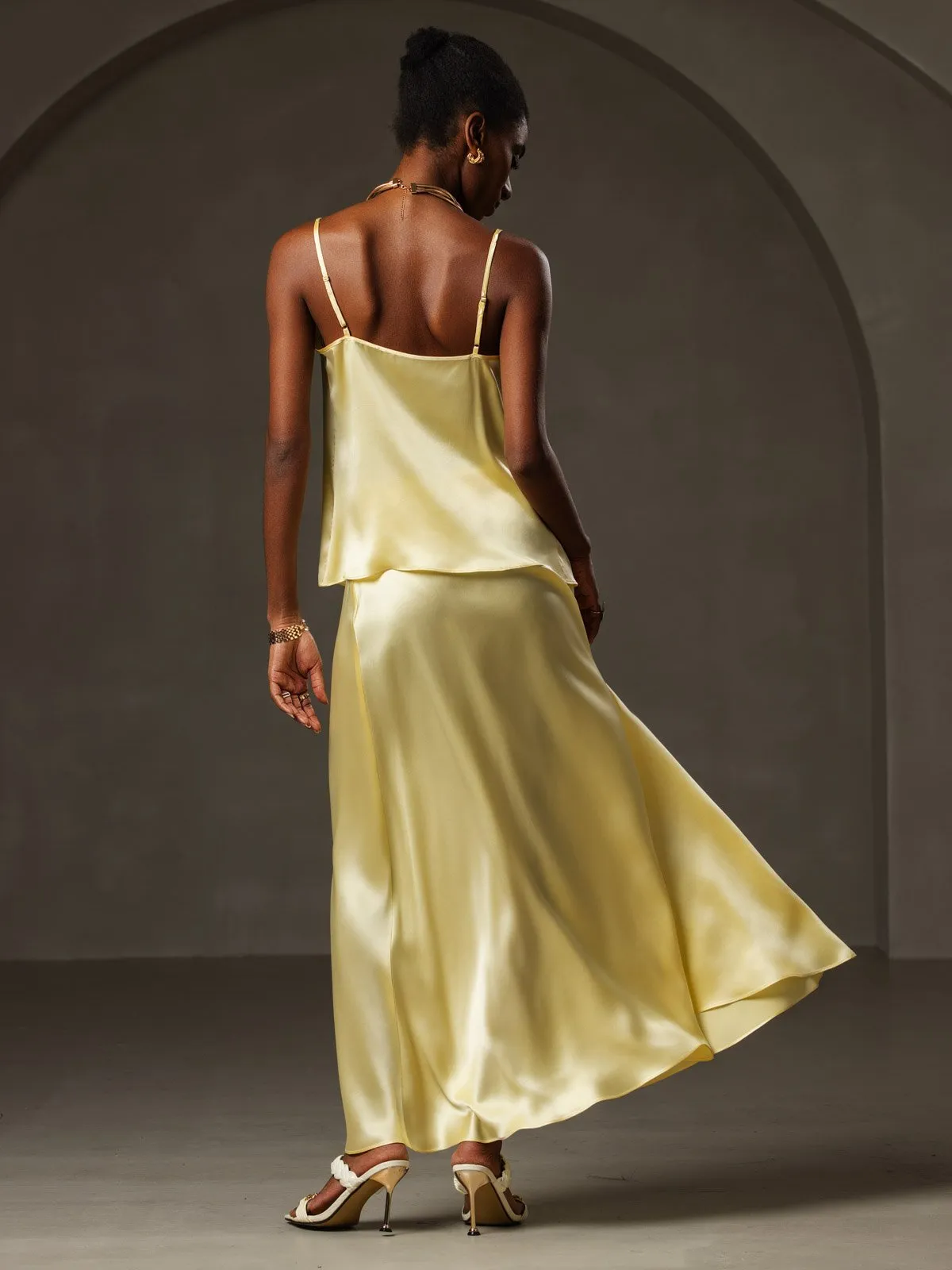 19Momme Silk Spaghetti Strap Cowl Neck Camisole Top