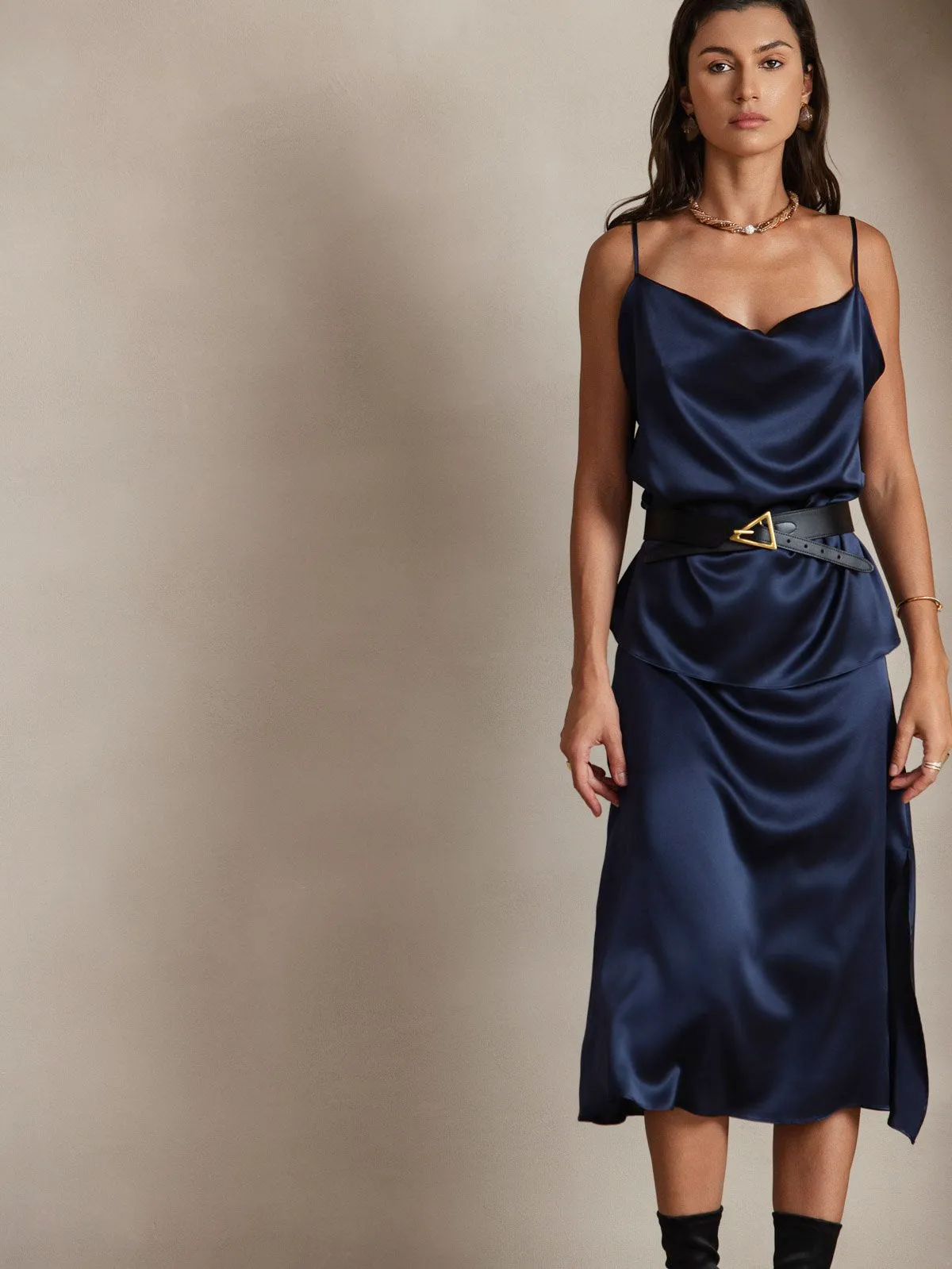 19Momme Silk Spaghetti Strap Cowl Neck Camisole Top