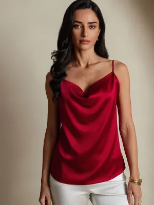19Momme Silk Spaghetti Strap Cowl Neck Camisole Top