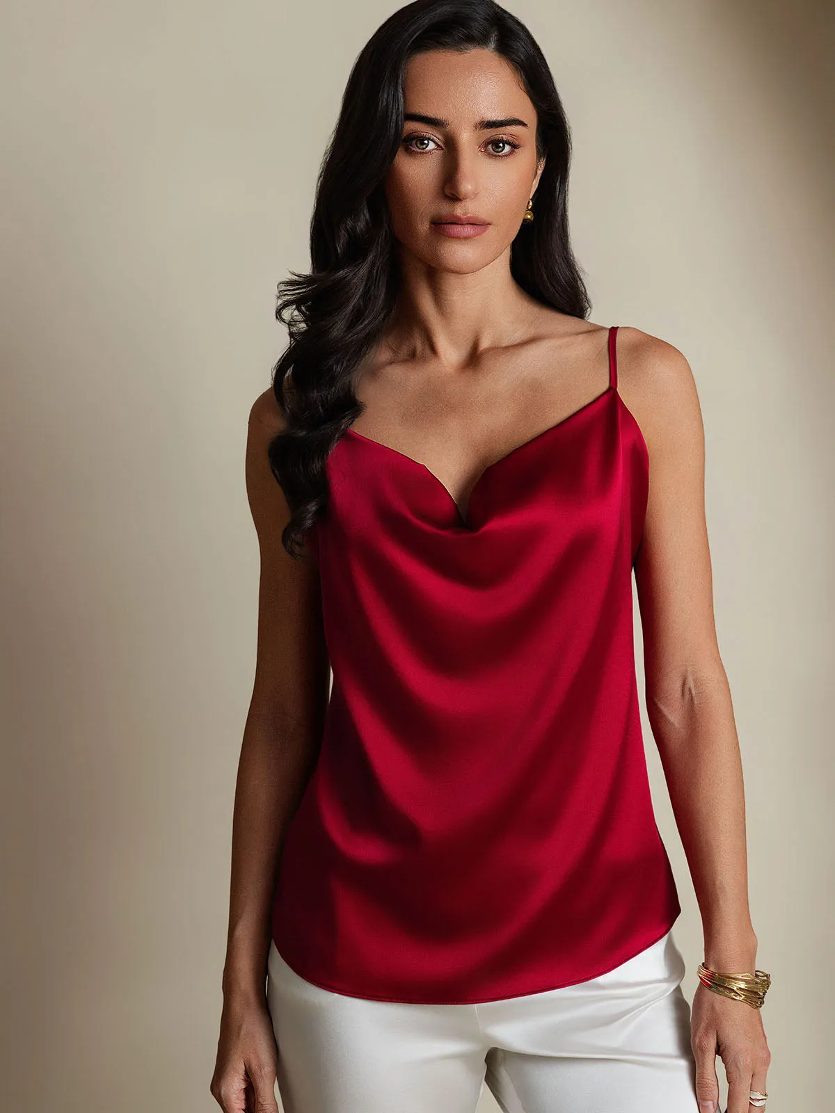 19Momme Silk Spaghetti Strap Cowl Neck Camisole Top
