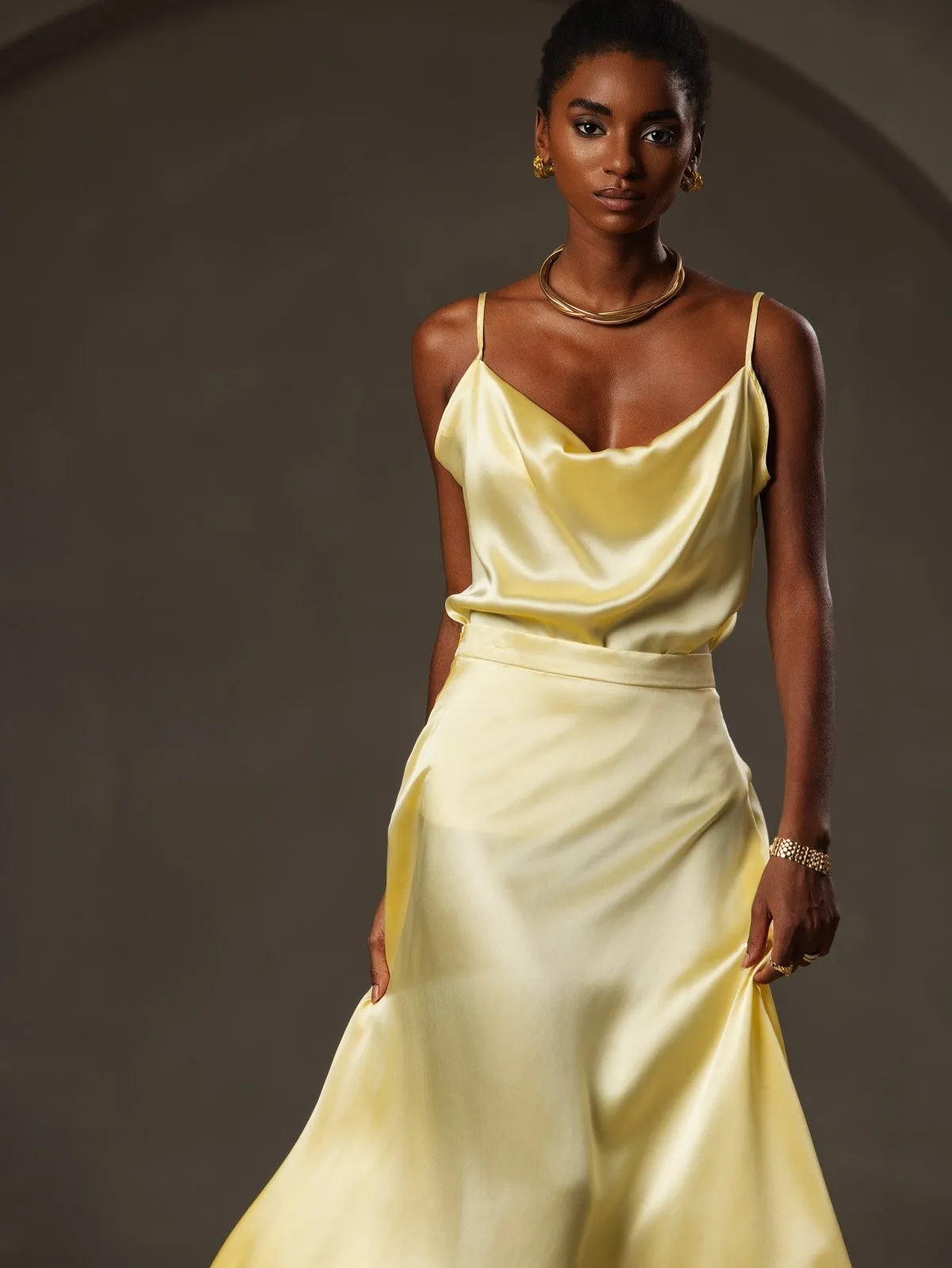 19Momme Silk Spaghetti Strap Cowl Neck Camisole Top