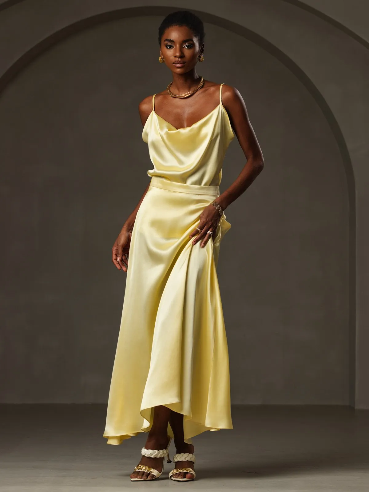19Momme Silk Spaghetti Strap Cowl Neck Camisole Top