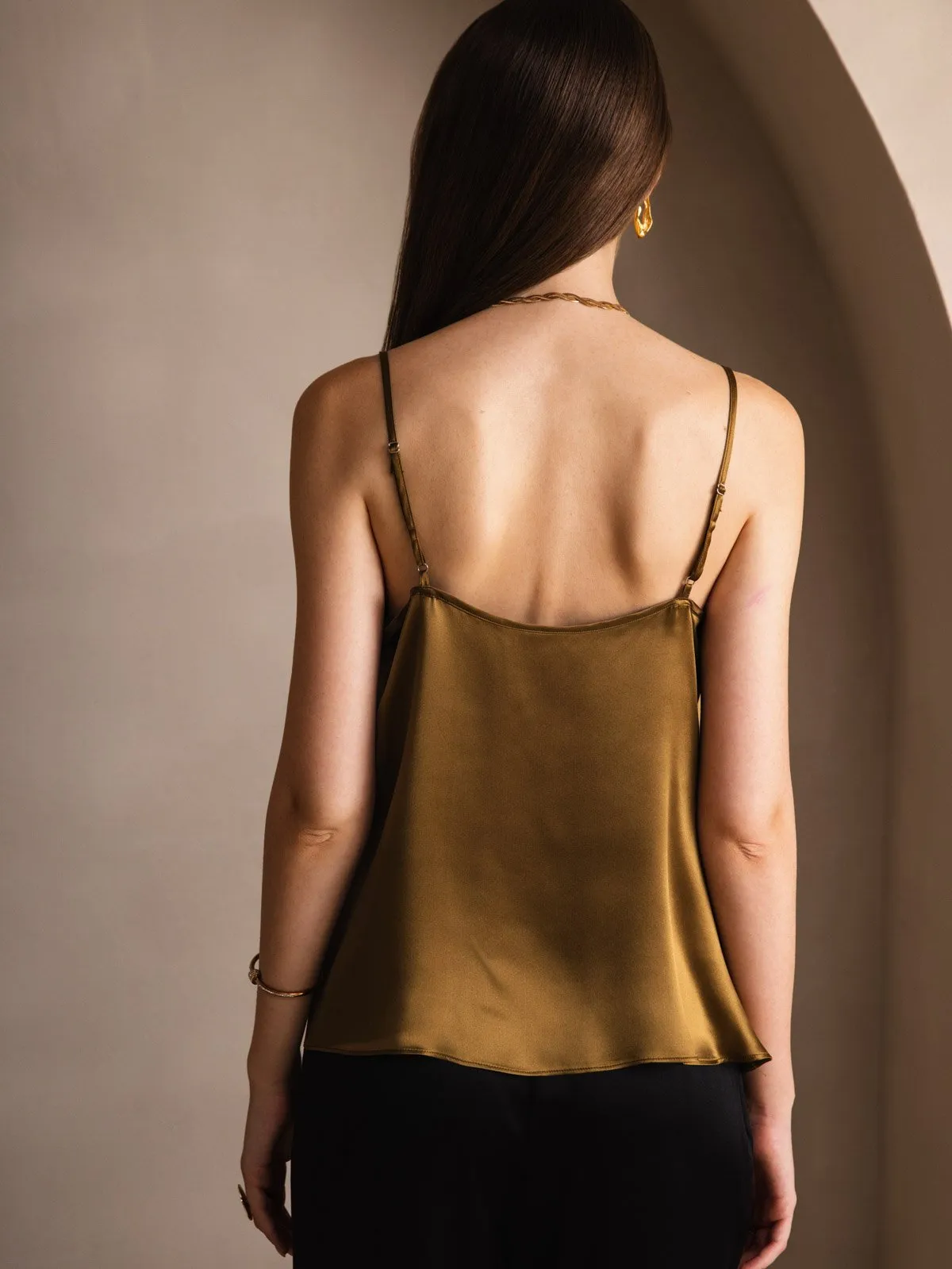 19Momme Silk Spaghetti Strap Cowl Neck Camisole Top