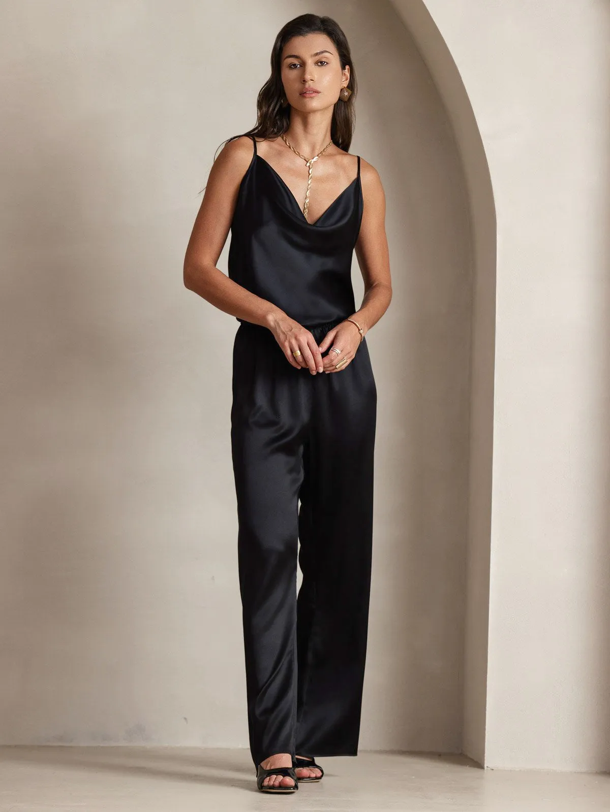 19Momme Silk Spaghetti Strap Cowl Neck Camisole Top