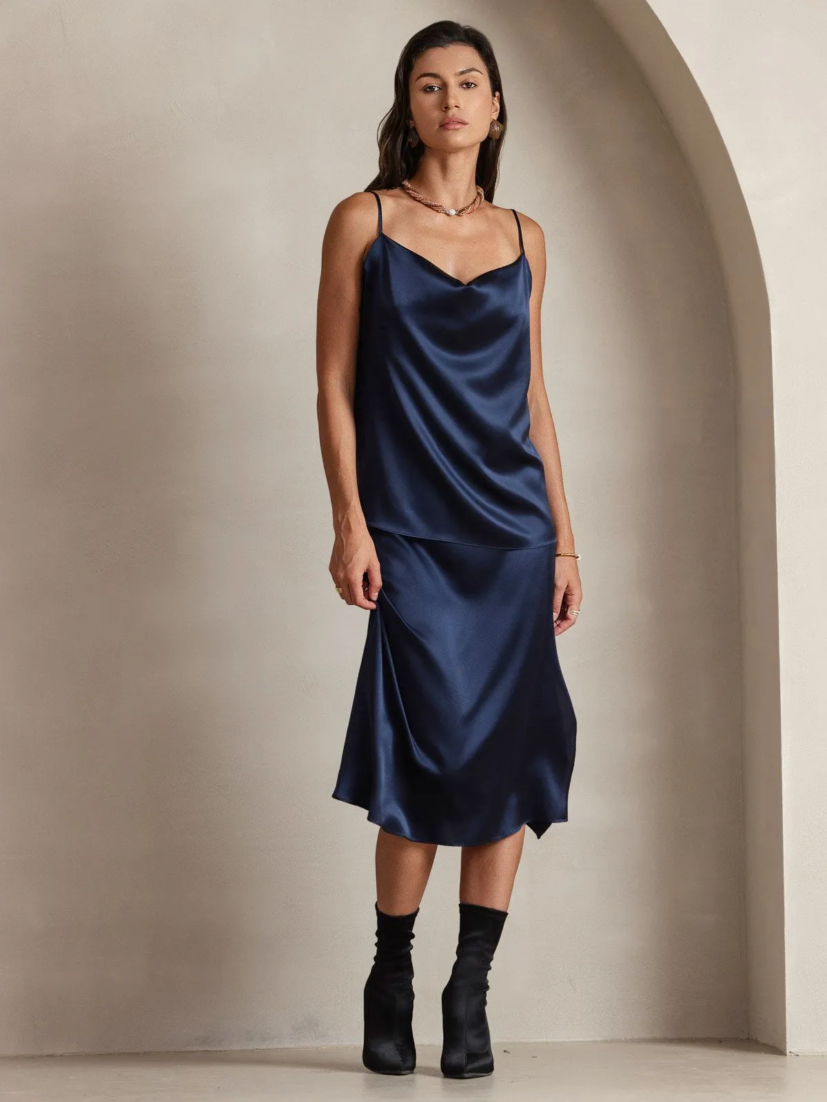 19Momme Silk Spaghetti Strap Cowl Neck Camisole Top