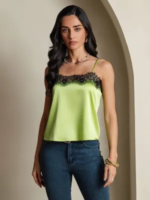 19Momme Silk Spaghetti Strap Lace Trimmed Camisole Top