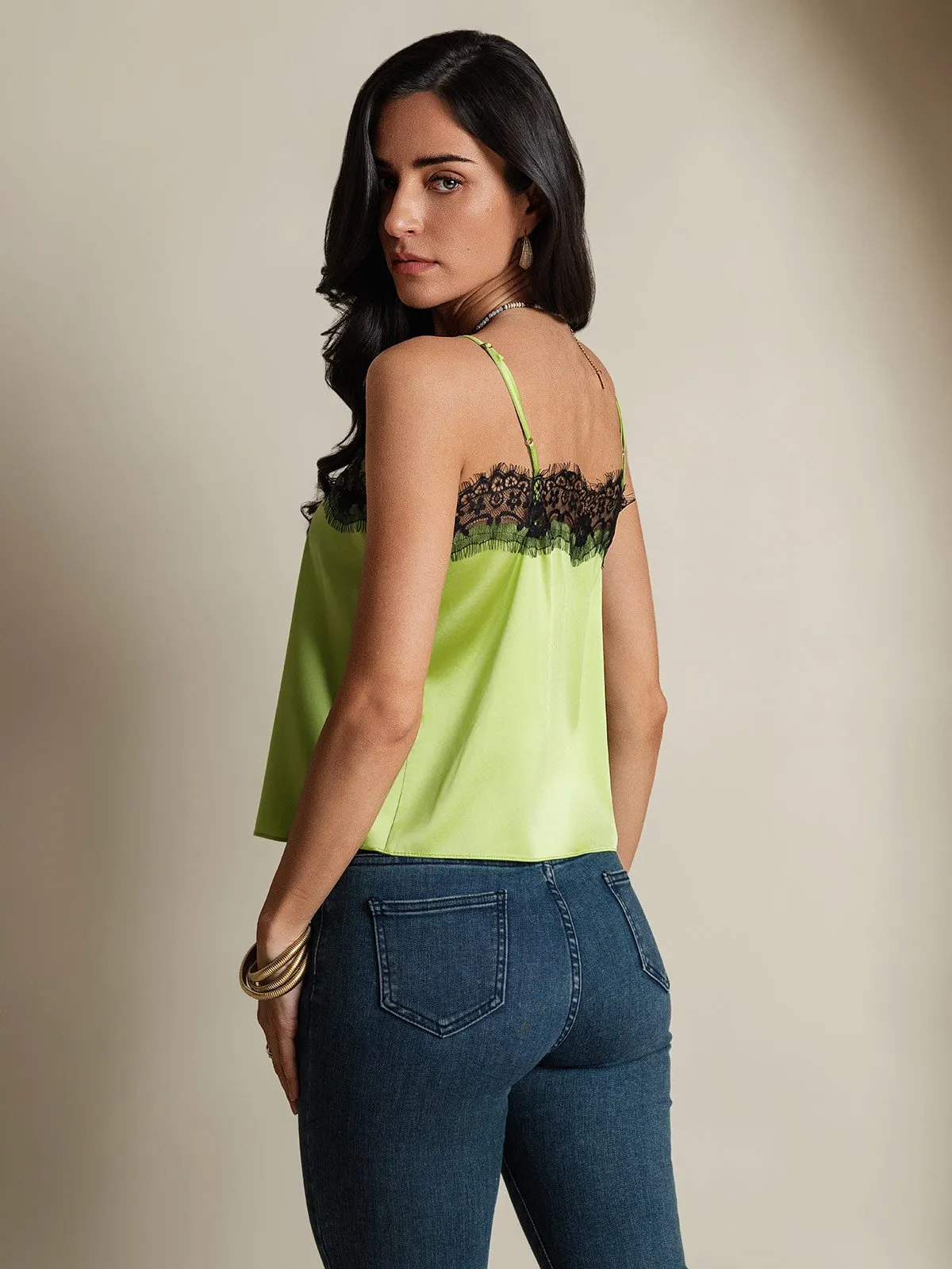 19Momme Silk Spaghetti Strap Lace Trimmed Camisole Top
