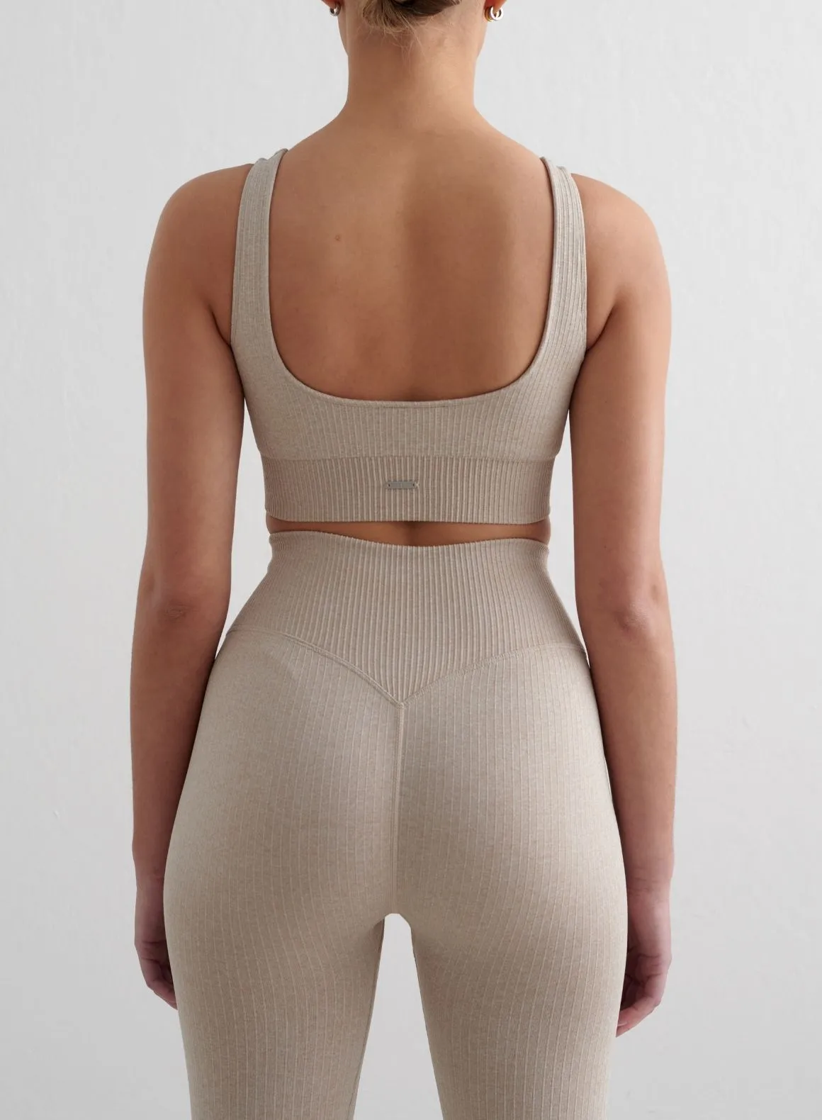 Beige Melange Ribbed Seamless Bra