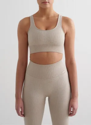 Beige Melange Ribbed Seamless Bra