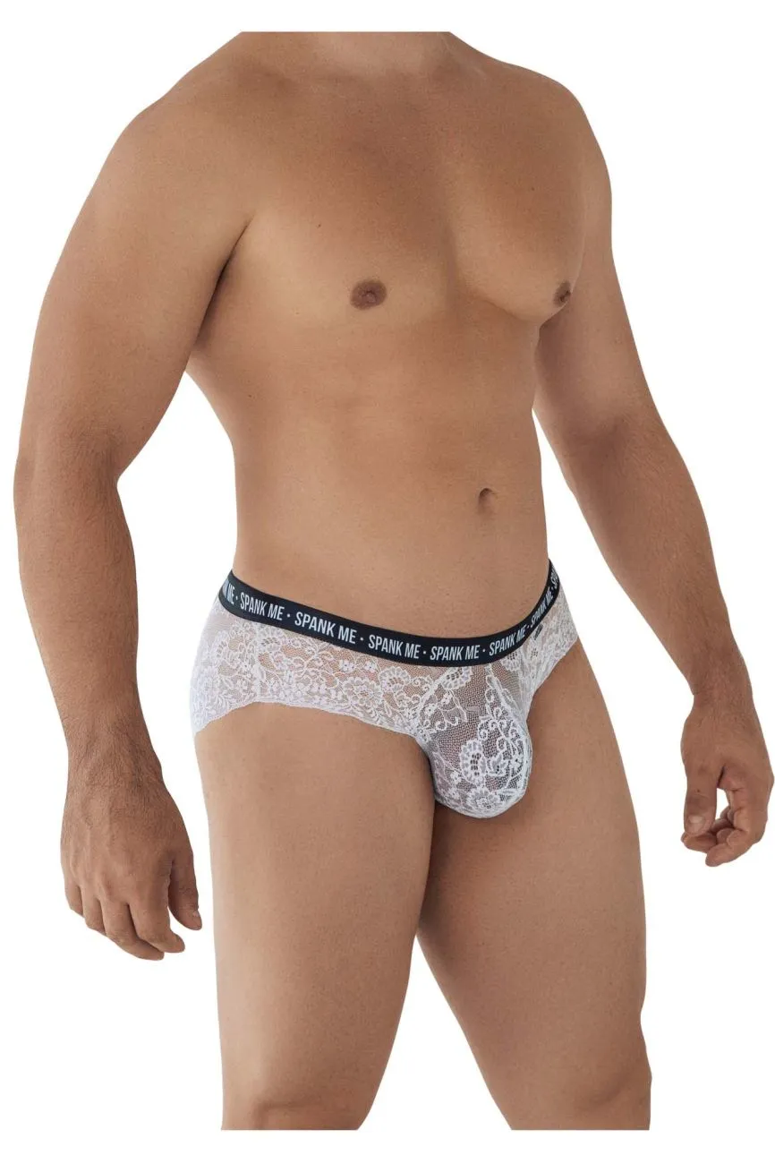 CandyMan 99615X Spank Me Lace Briefs Color White