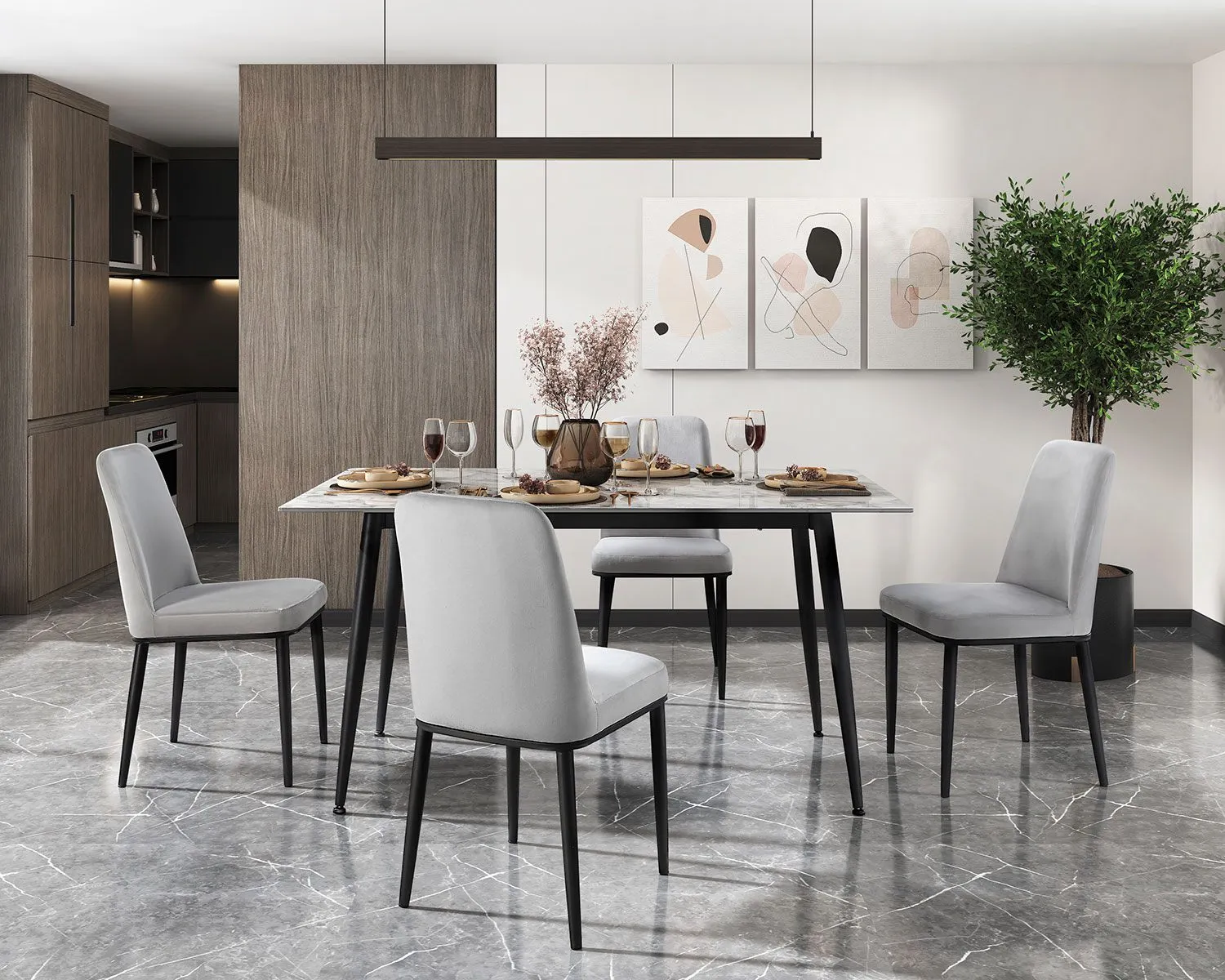 Emberly 5-Piece Sintered Dining Set - Beige, Black