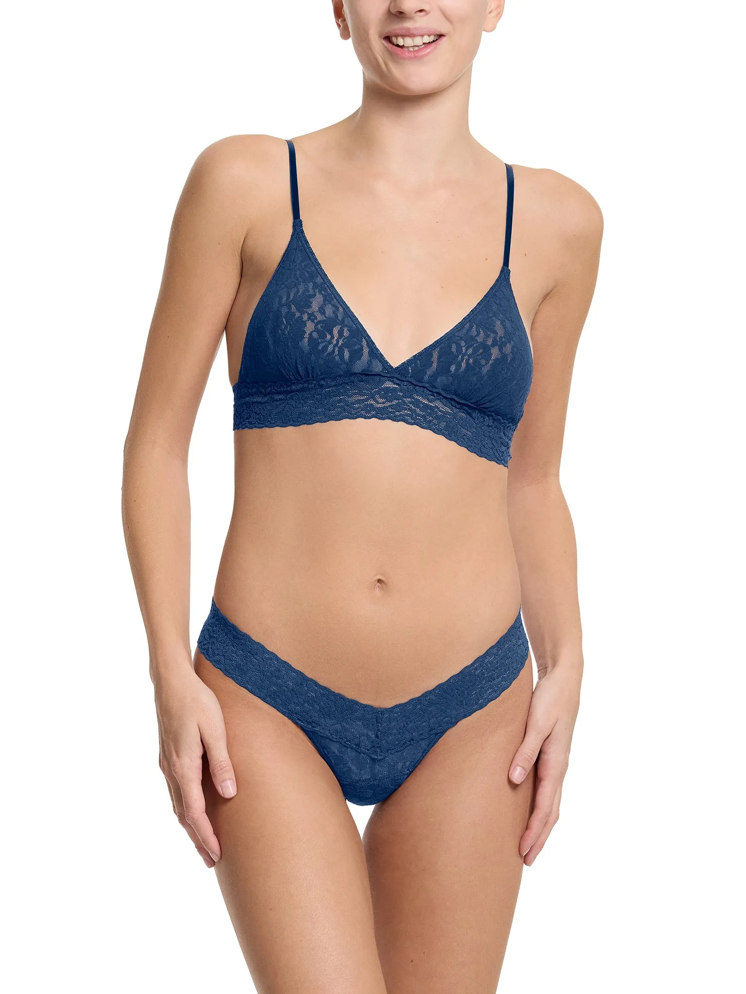 Flora Lace Low Rise Thong Night Owl Blue