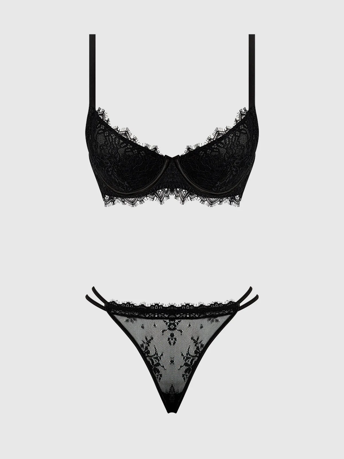 Jocelyn Satin & Lace Plus Size Push Up Bra Lingerie Set