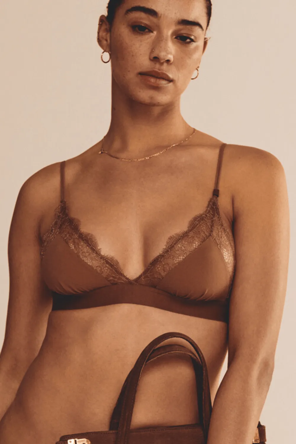 Love Lace Triangle Bralette Medium Brown