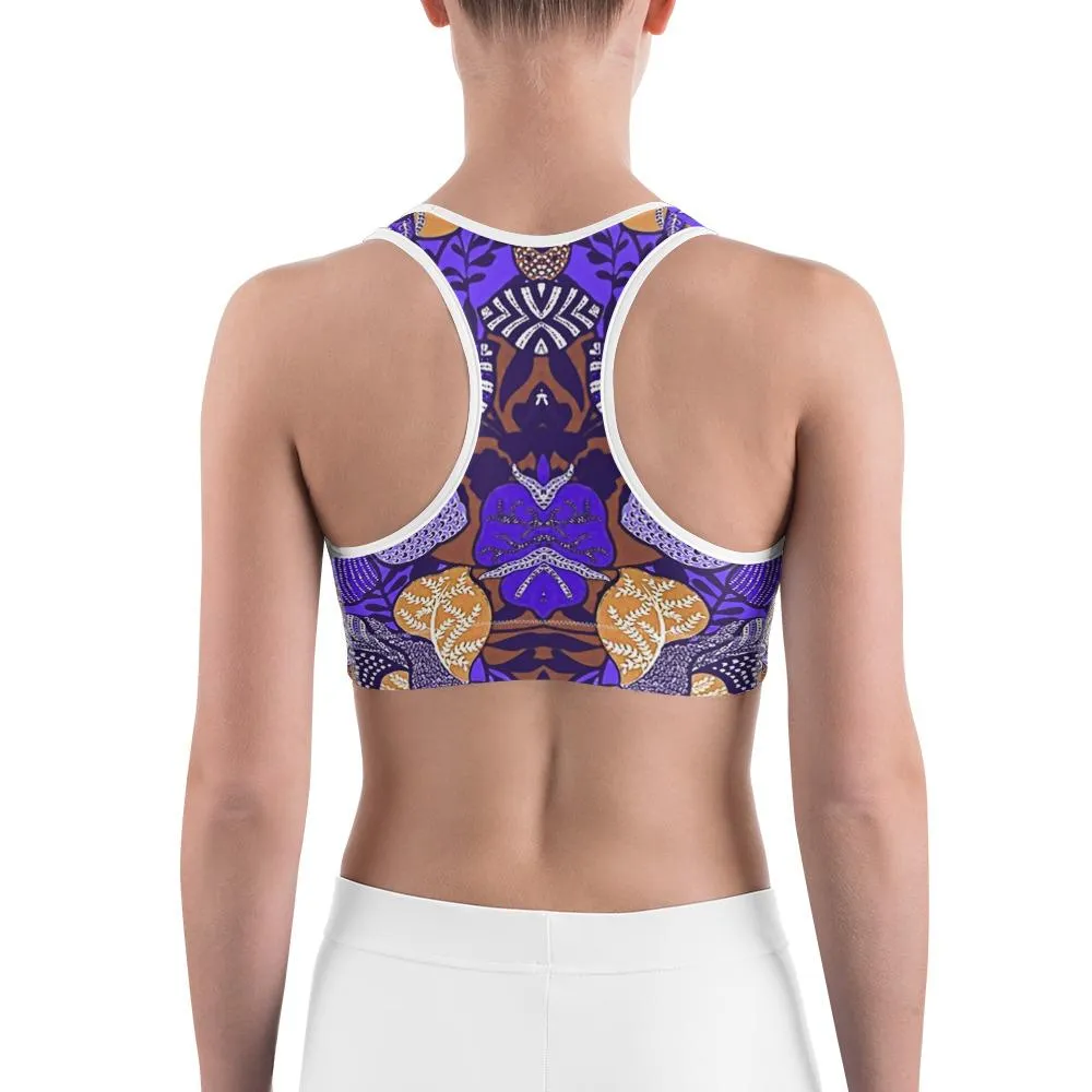 Purple Batik Floral Sports Bra