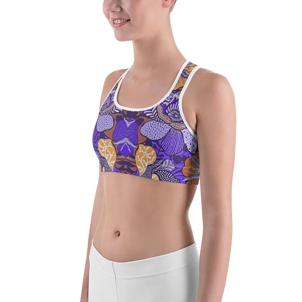 Purple Batik Floral Sports Bra