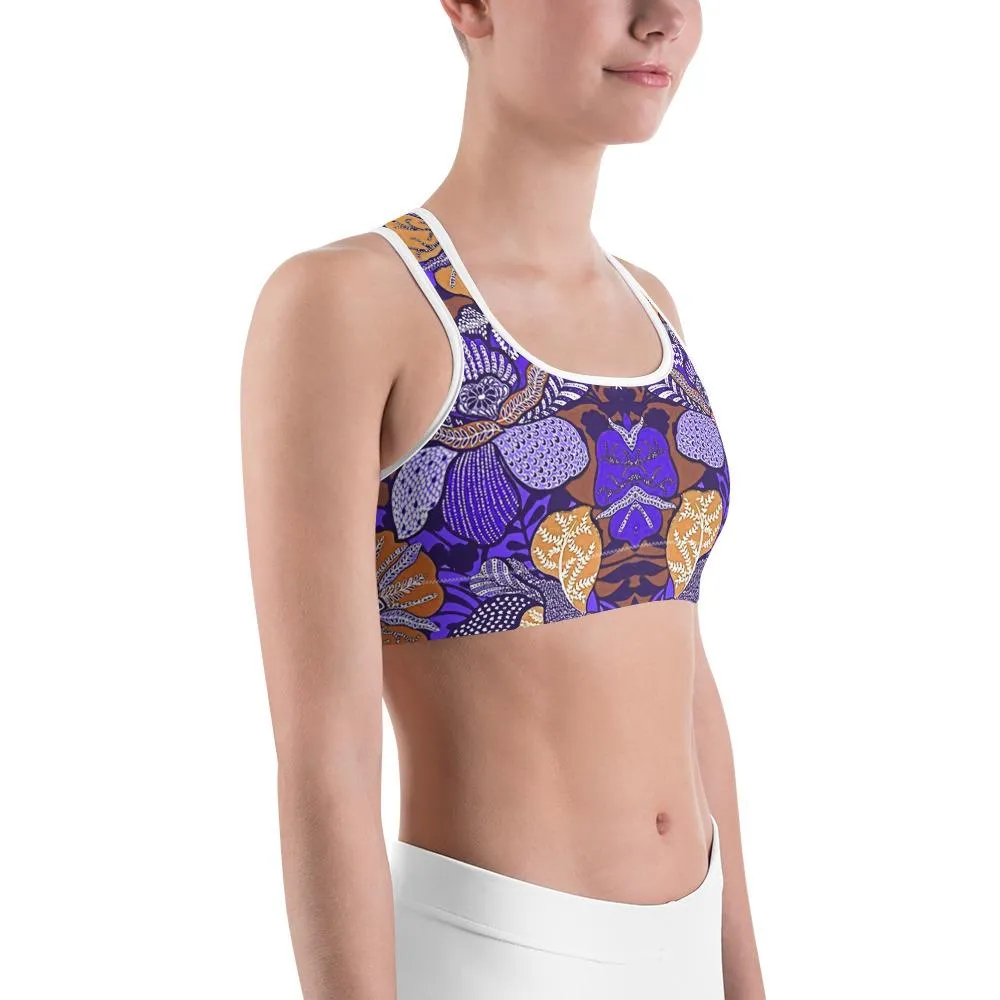Purple Batik Floral Sports Bra