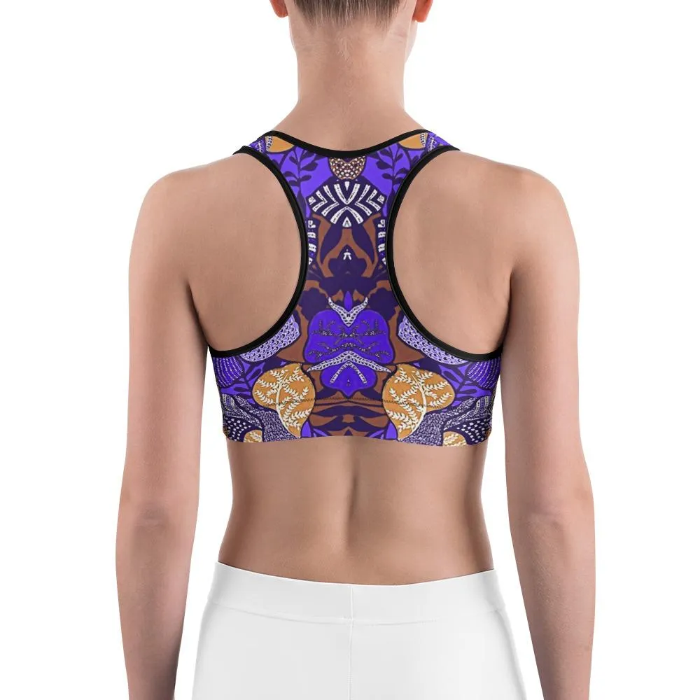 Purple Batik Floral Sports Bra