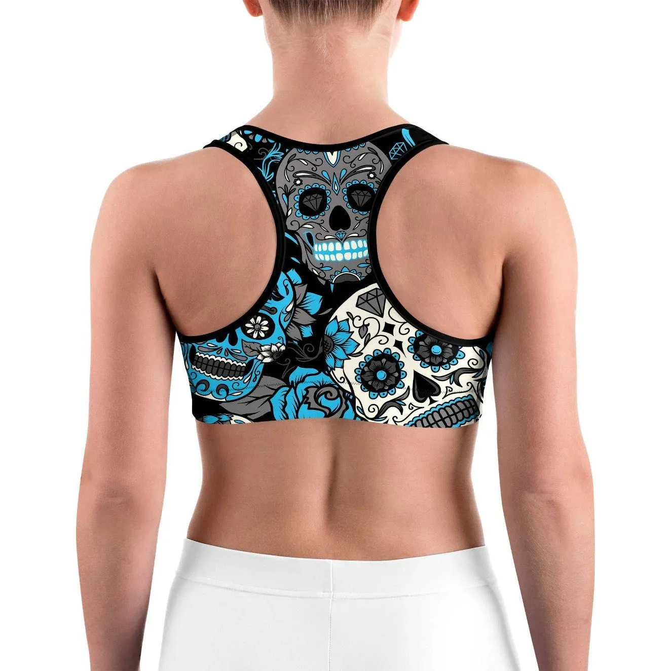 Sky Blue Sugar Skull Sports Bra