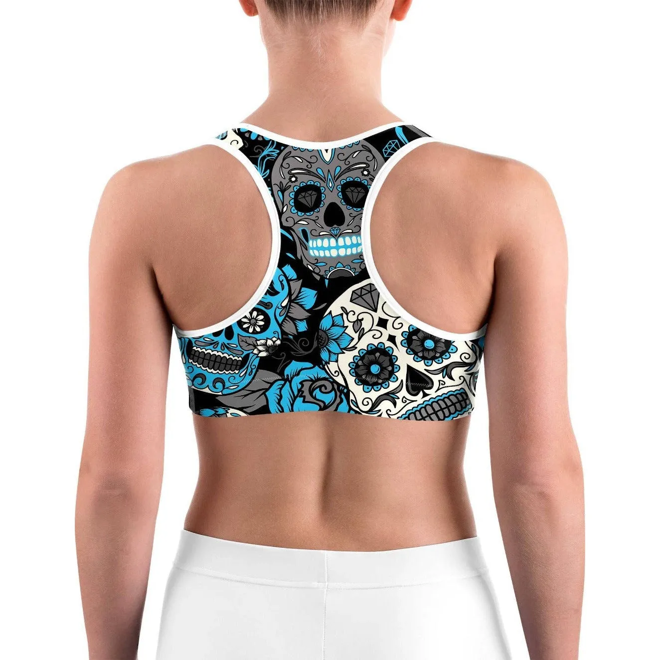 Sky Blue Sugar Skull Sports Bra