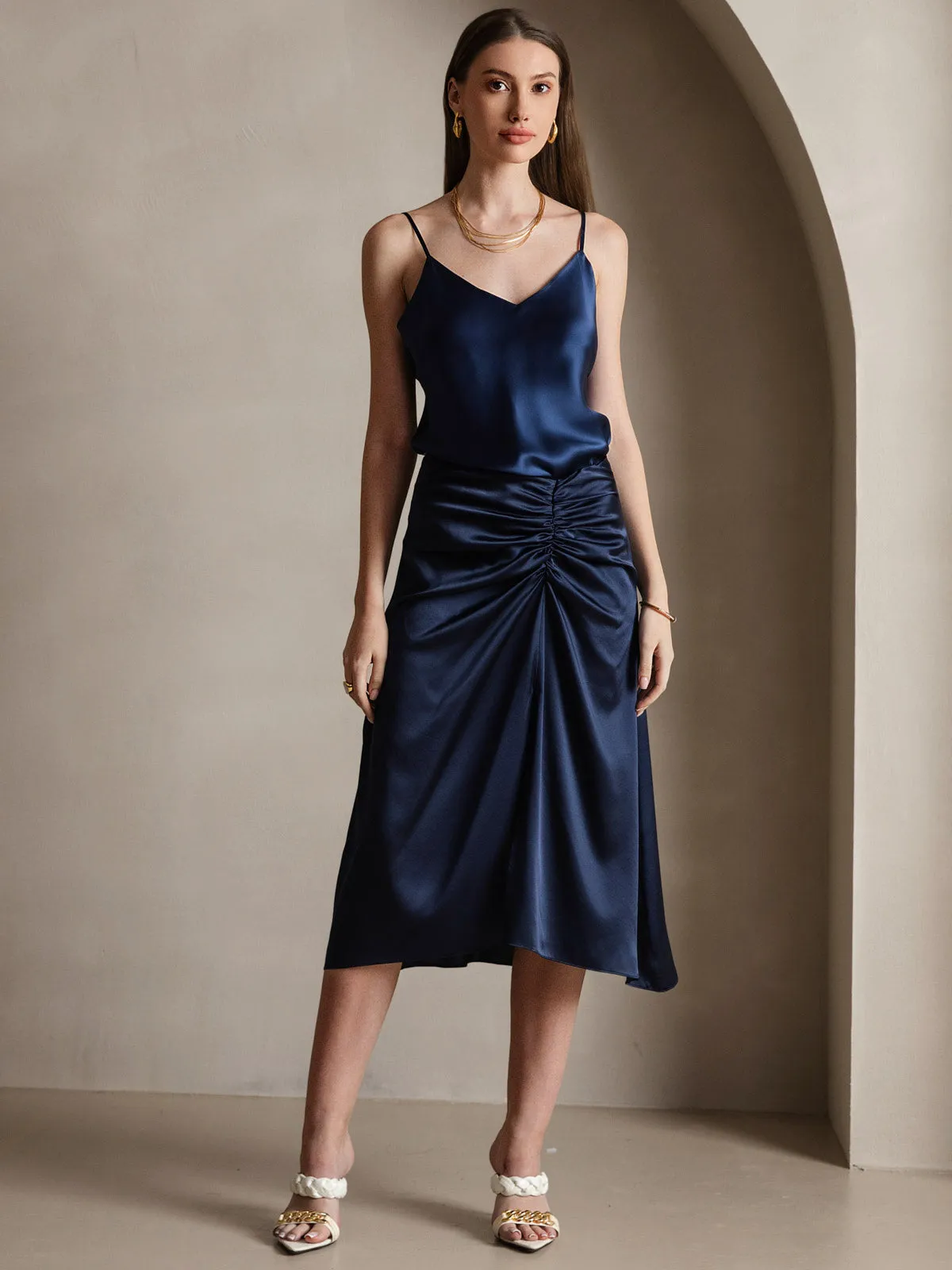 V-neck Pure Silk Spaghetti Straps Camisole Top