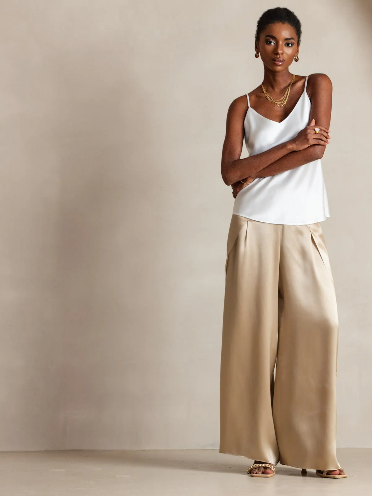 V-neck Pure Silk Spaghetti Straps Camisole Top
