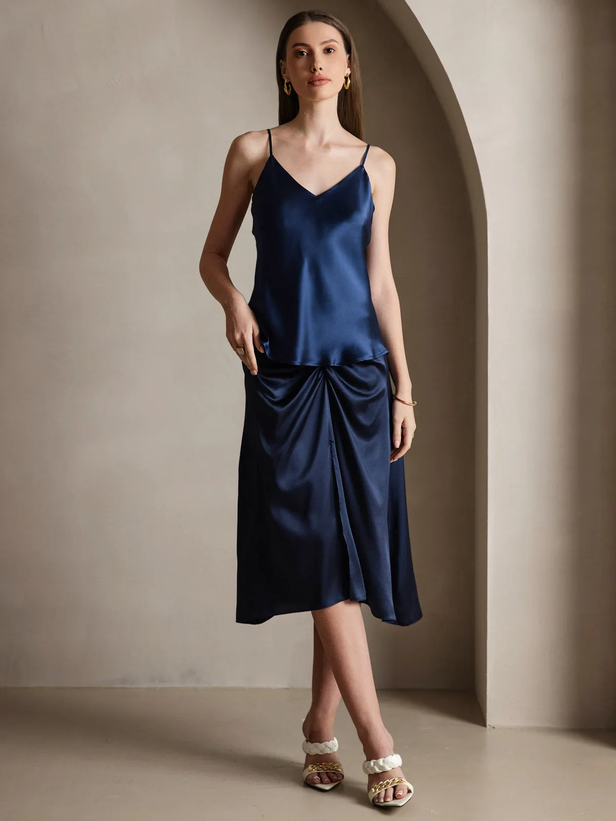 V-neck Pure Silk Spaghetti Straps Camisole Top