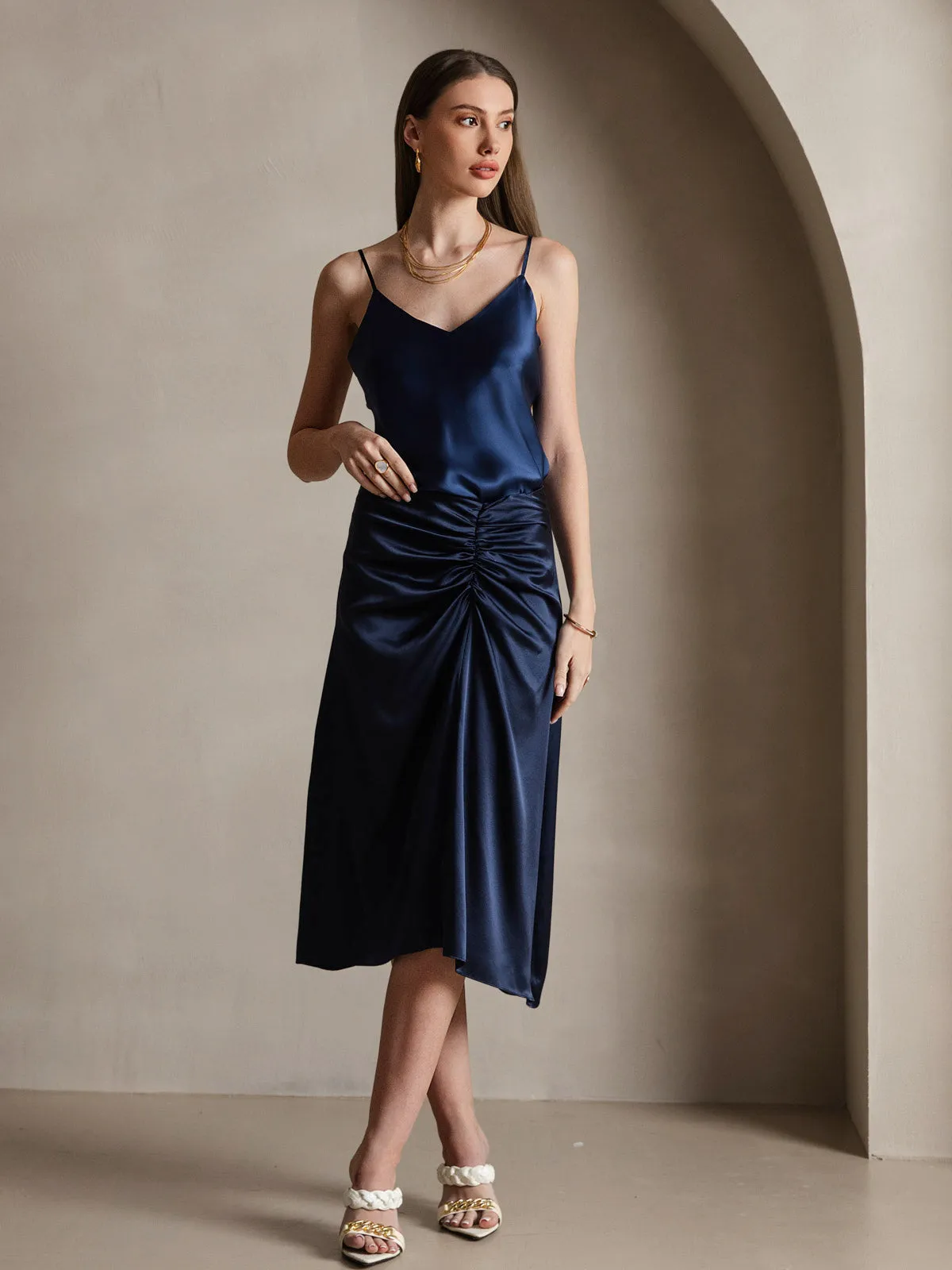 V-neck Pure Silk Spaghetti Straps Camisole Top