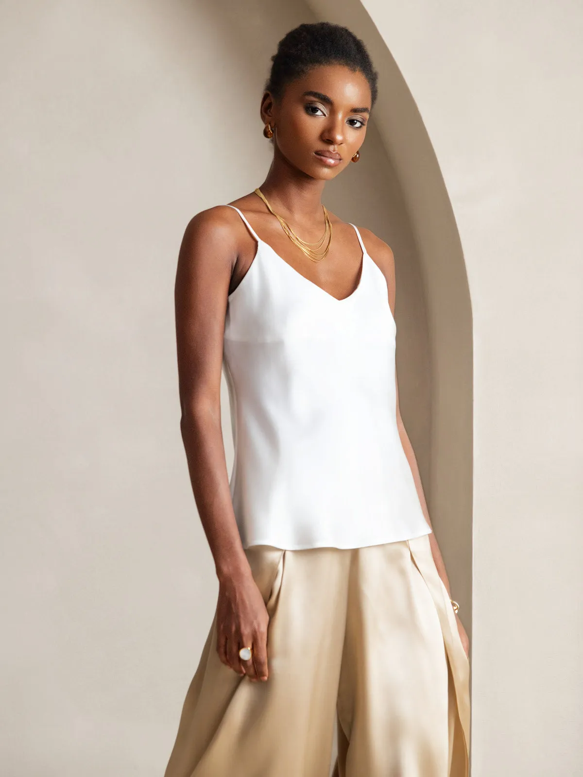 V-neck Pure Silk Spaghetti Straps Camisole Top