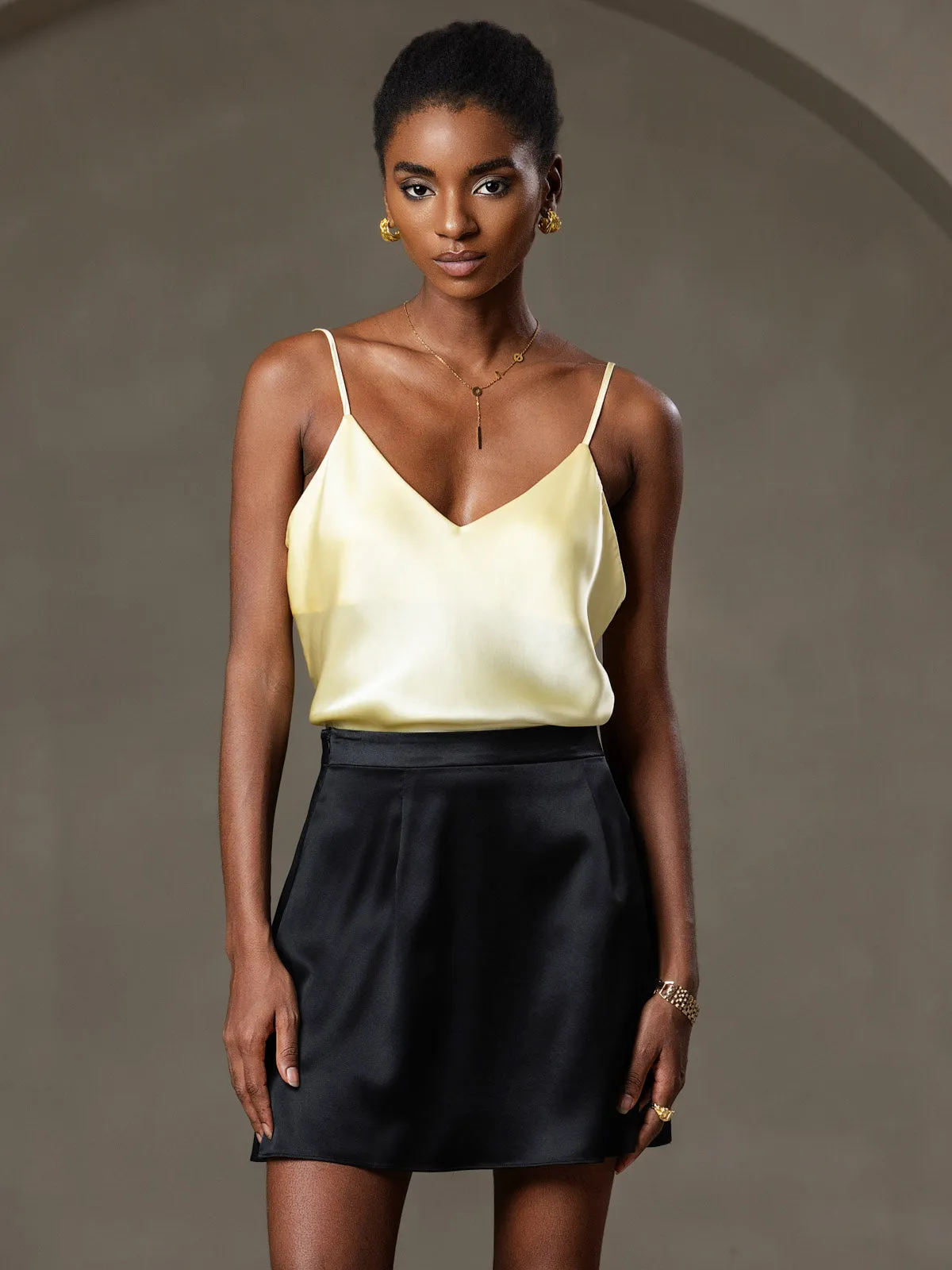V-neck Pure Silk Spaghetti Straps Camisole Top