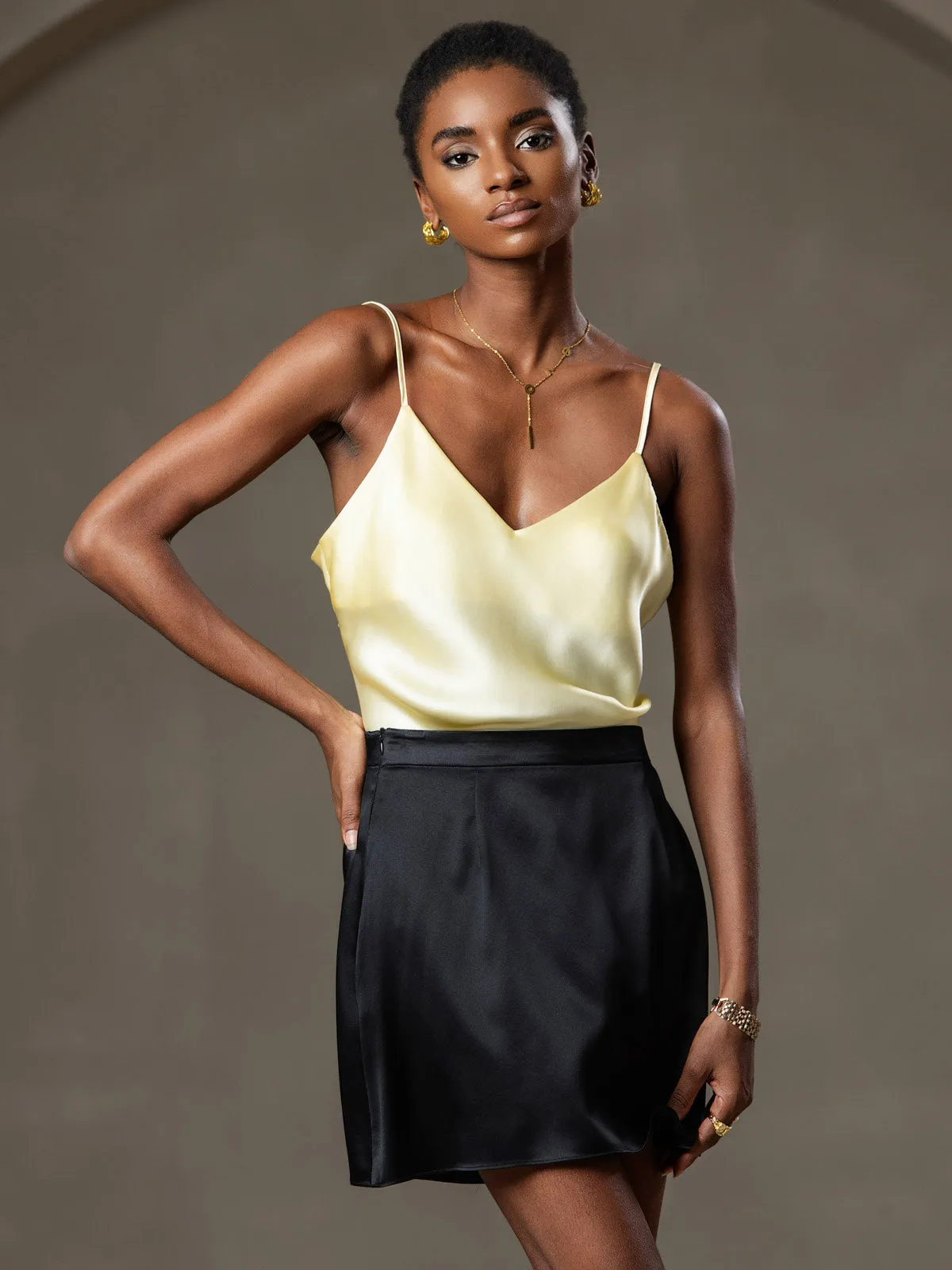 V-neck Pure Silk Spaghetti Straps Camisole Top