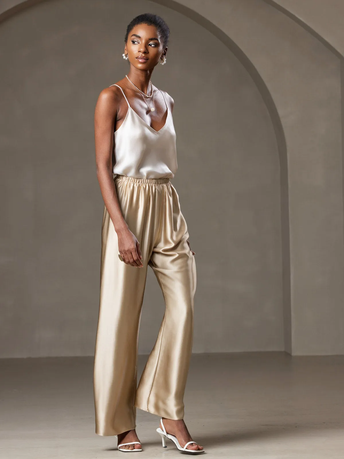 V-neck Pure Silk Spaghetti Straps Camisole Top