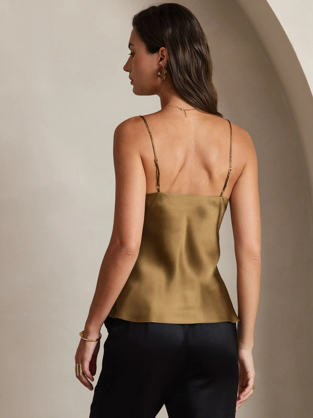 V-neck Pure Silk Spaghetti Straps Camisole Top
