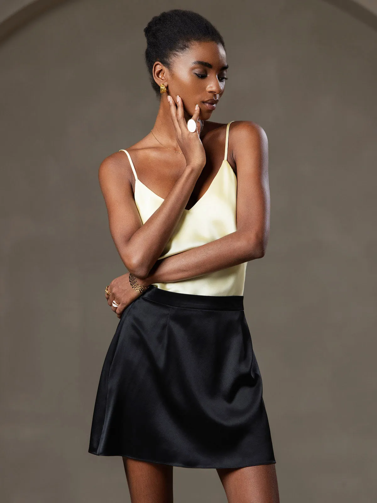 V-neck Pure Silk Spaghetti Straps Camisole Top