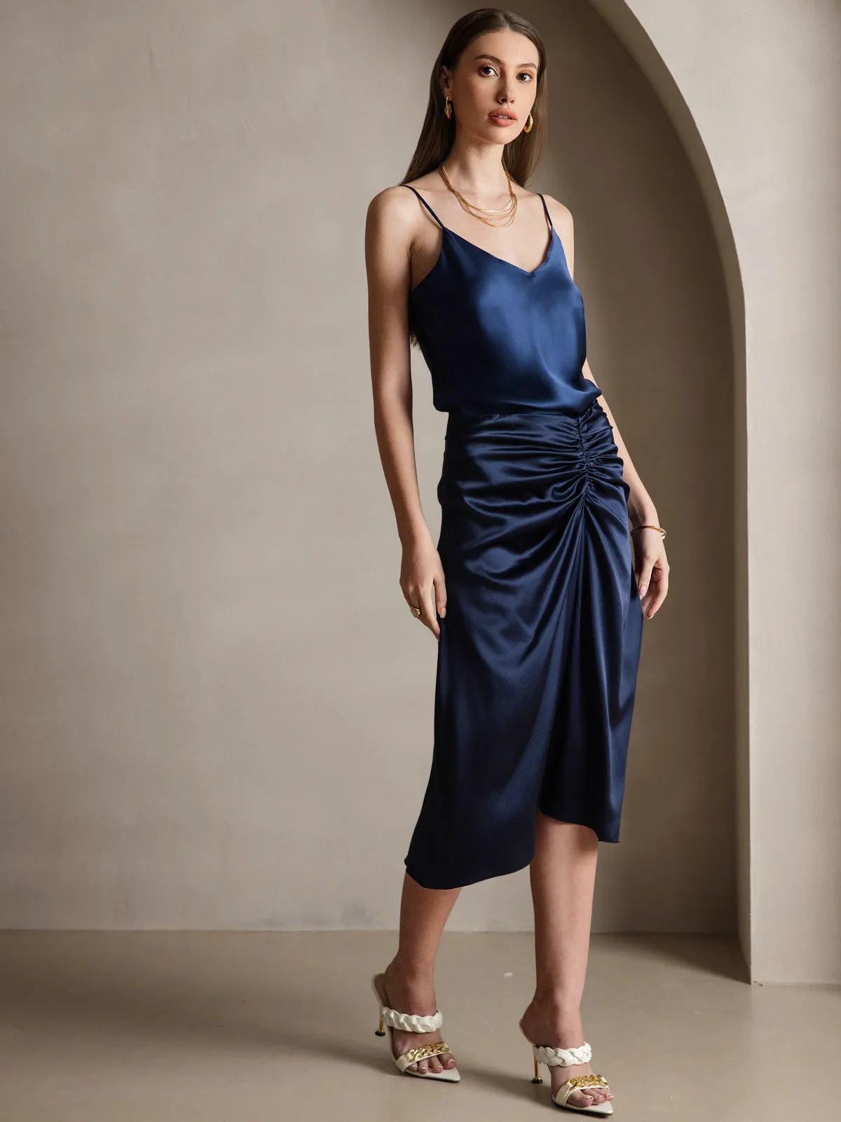 V-neck Pure Silk Spaghetti Straps Camisole Top