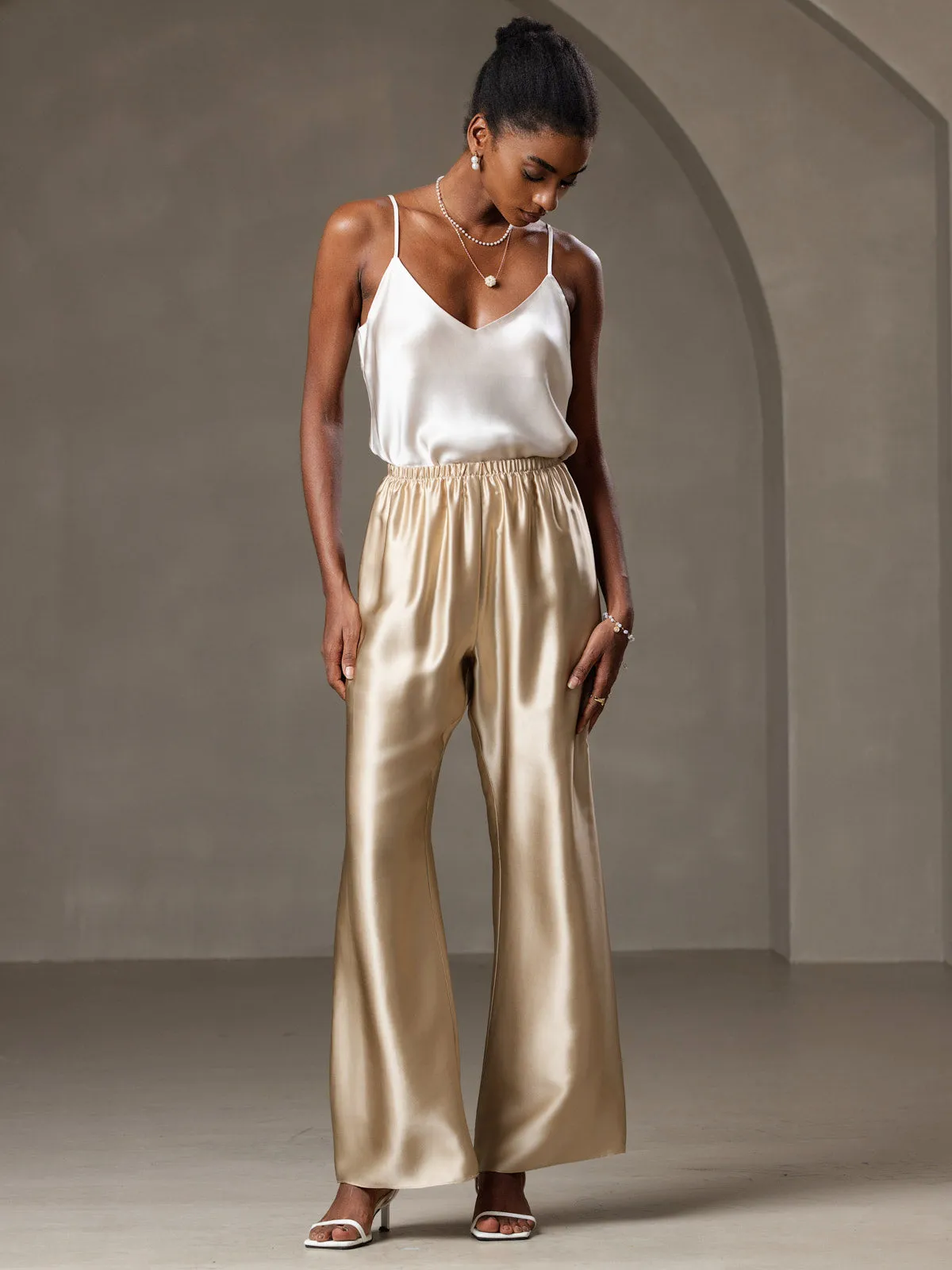 V-neck Pure Silk Spaghetti Straps Camisole Top