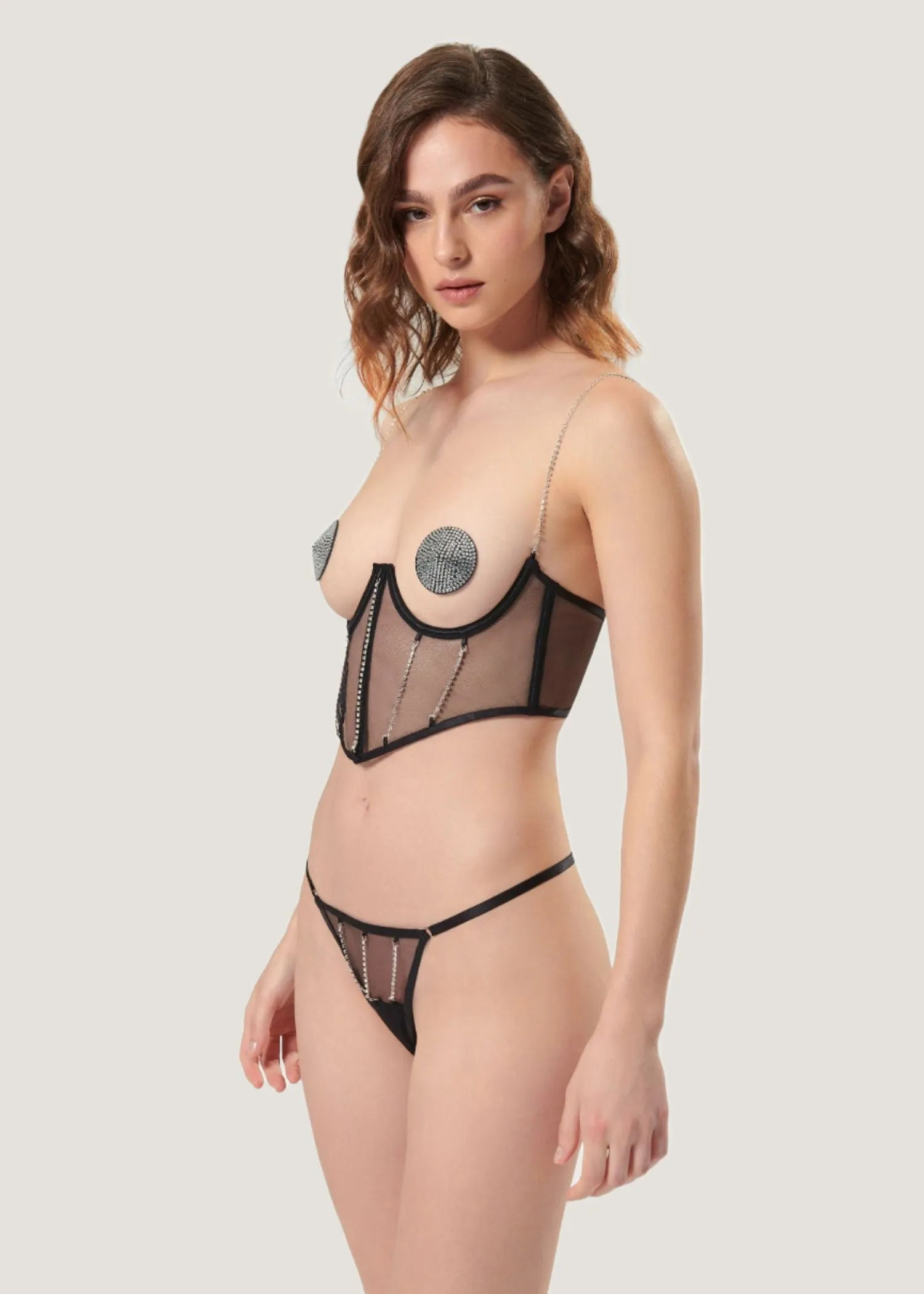 Zenn Open Wired Bustier (Black/Silver)